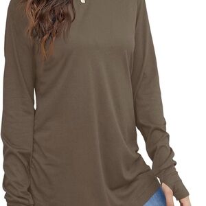 Fisoew Women's Casual Long Sleeve Crew Neck Round Hem Loose T-Shirt XL